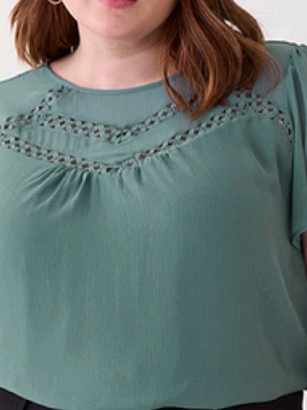 Penningtons Dusty Blue Crochet Inset Flutter Sleeve Top